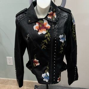 GUC Size M Bollrllr Black Embroidered Studded Leather Street Riding PU Jacket